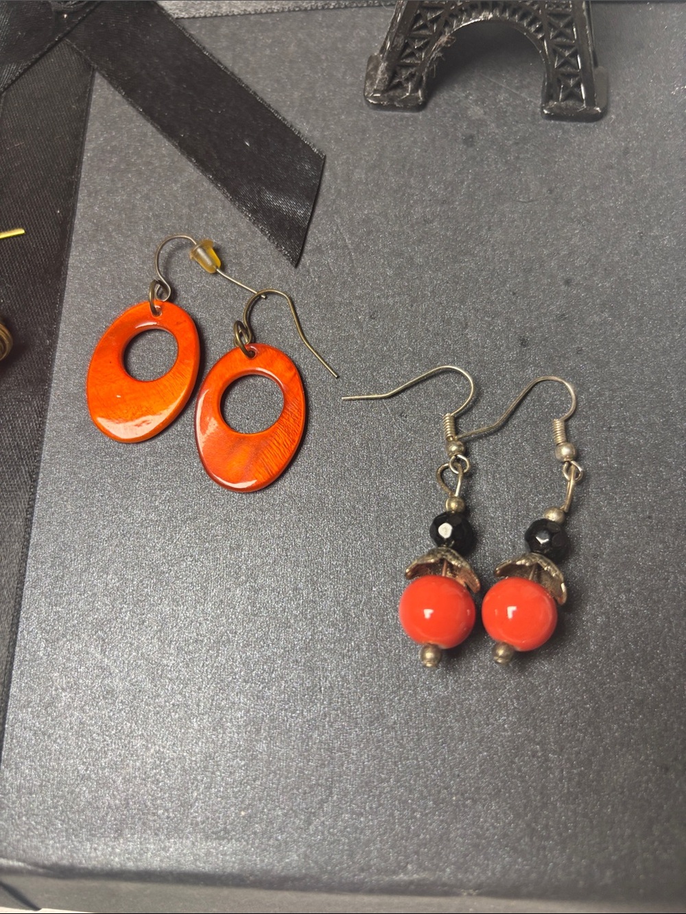 Three Pairs of Orange Drop Earrings  Women's Fashion Jewelry - Picture 3 of 4